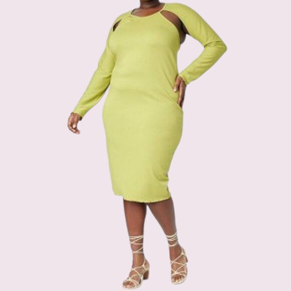 SAMANTHA BLACK Lime Green Bodycon Midi Dress Size XL Cut Out Target Sammy B - Picture 1 of 10